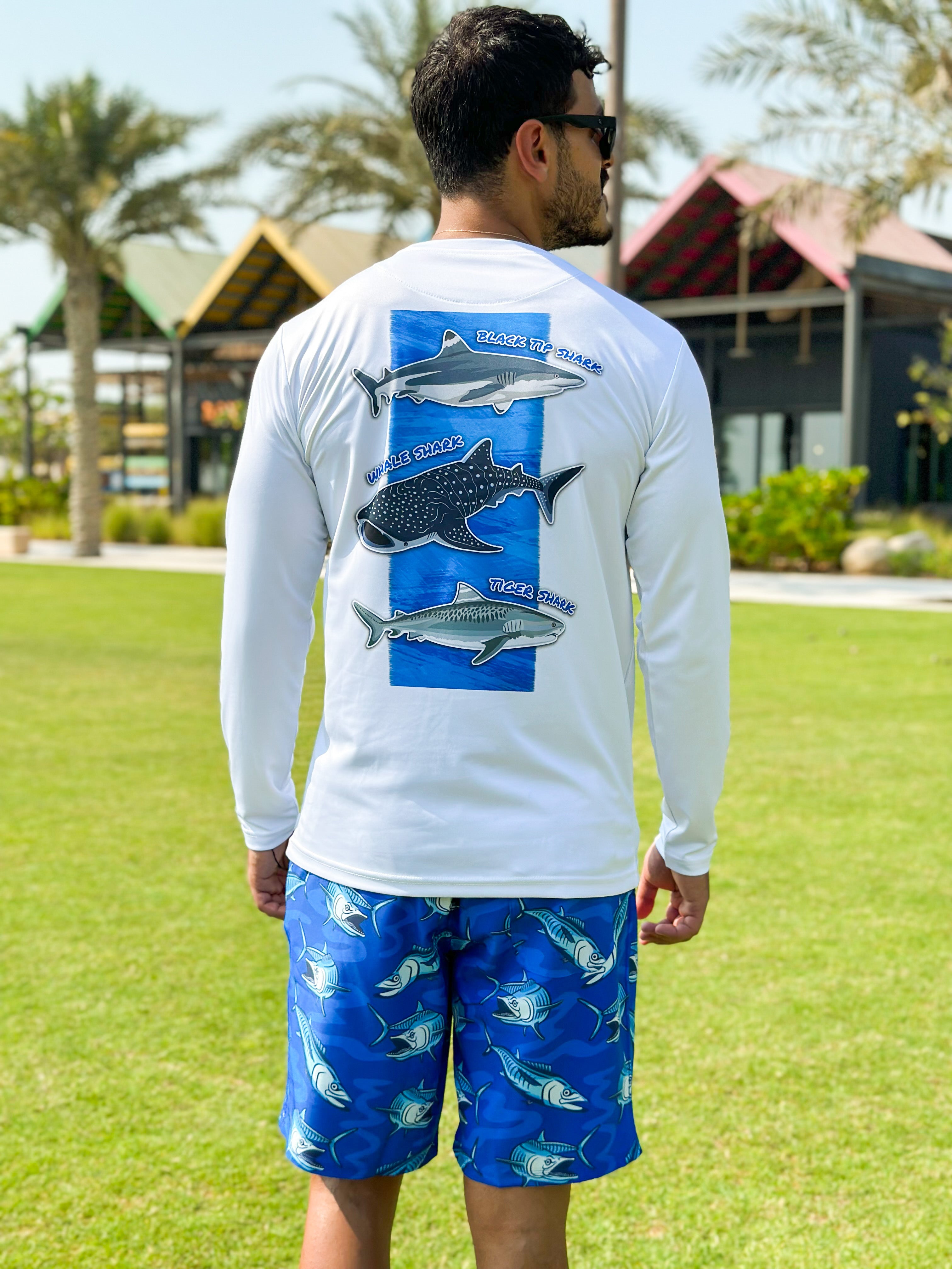 50+UPF Long Sleeve T-shirt, Fishing Apparel, Fishing Shirt, UV T-Shirt, Sharks Design